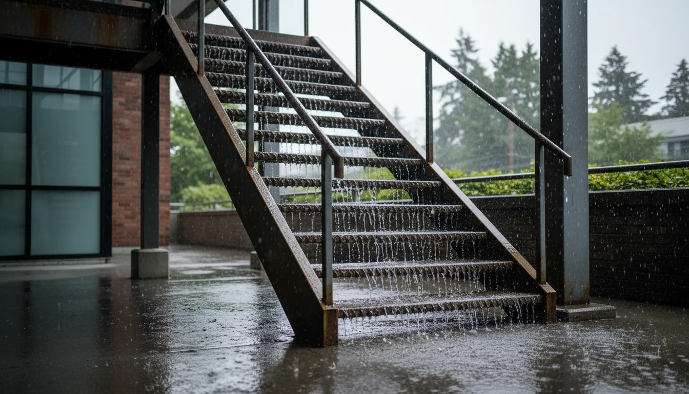 Drainage on Outdoor Steel Stairs in Vancouver: Snow, Rain, and the Detail That Lasts