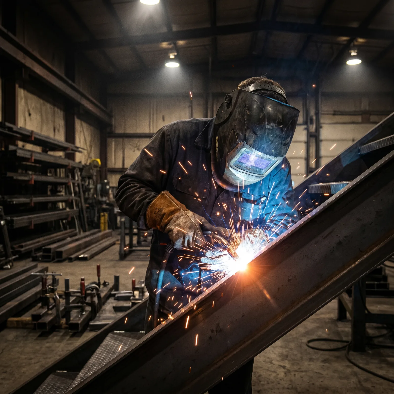 Steel stair fabrication in progress